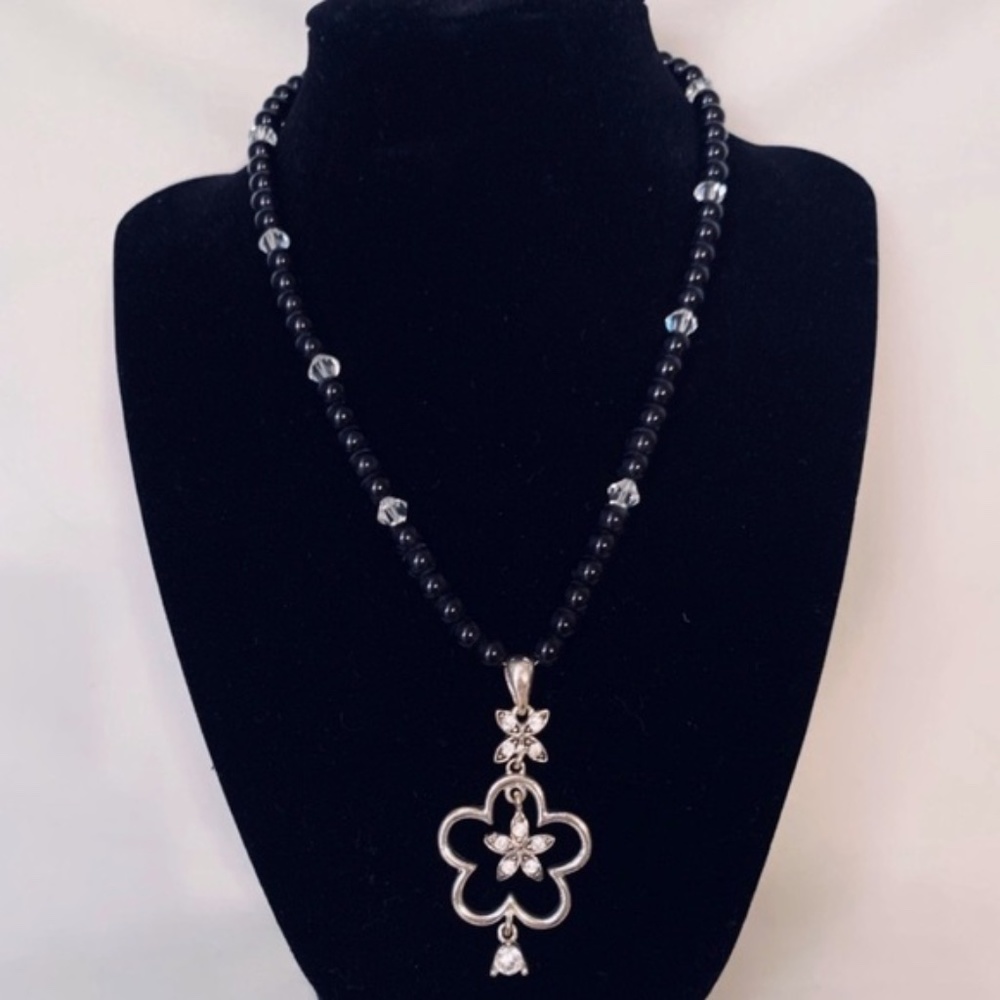 Beaded Black Floral Necklace